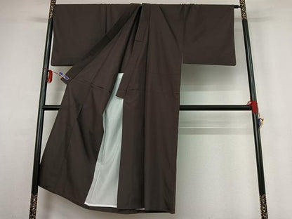 平和屋着物▽男性 紬 単衣 古今平織 紫黒色 反端付き 正絹 逸品 AABG3804jh