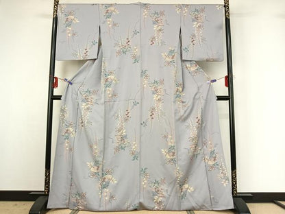 平和屋着物▽上質な小紋 単衣 扇面花文 金彩 正絹 逸品 AABG3806jh