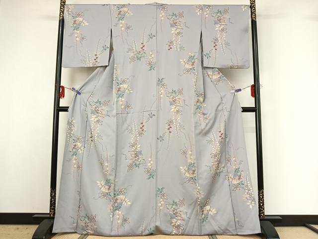 平和屋着物▽上質な小紋 単衣 扇面花文 金彩 正絹 逸品 AABG3806jh