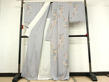 平和屋着物▽上質な小紋 単衣 扇面花文 金彩 正絹 逸品 AABG3806jh