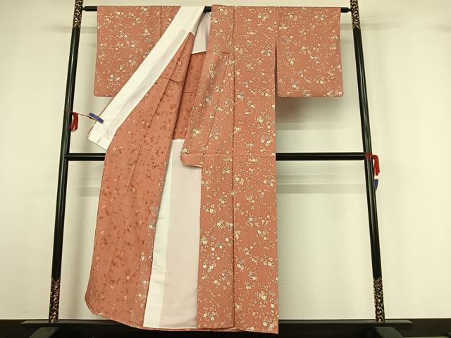 平和屋着物▽上質な小紋 単衣 草花文 正絹 逸品 AABG3807jh
