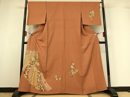 平和屋着物▽創業460年・千總 訪問着 単衣 几帳花文 金彩 高島屋扱い 正絹 逸品 AABG3808jh