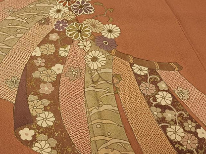 平和屋着物▽創業460年・千總 訪問着 単衣 几帳花文 金彩 高島屋扱い 正絹 逸品 AABG3808jh