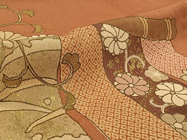 平和屋着物▽創業460年・千總 訪問着 単衣 几帳花文 金彩 高島屋扱い 正絹 逸品 AABG3808jh