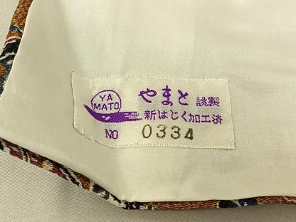 平和屋着物▽上質な小紋 単衣 型染め 風景花文 鬼しぼ縮緬 やまと誂製 正絹 逸品 AABG3809jh