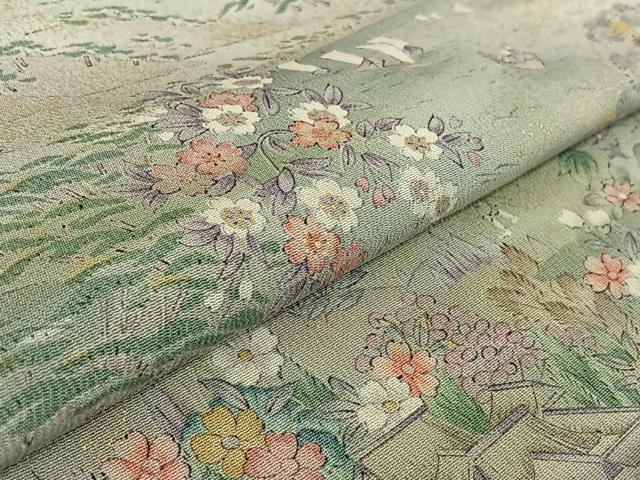平和屋着物▽訪問着 単衣 手描き 風景人物花文 暈し染め 金彩 正絹 逸品 AABG3810jh