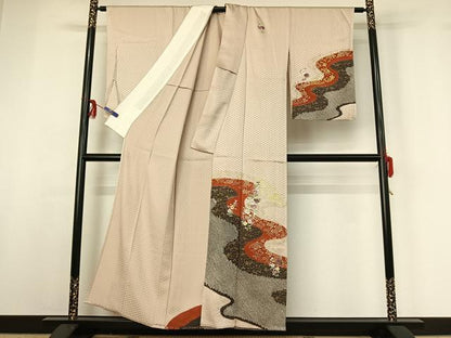 平和屋着物▽訪問着 単衣 中国三大刺繍 相良刺繍 駒刺繍 絞り 道長花文 金彩 正絹 逸品 AABG3811jh