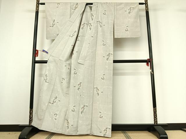 平和屋着物▽上質な紬 単衣 南天文 正絹 逸品 AABG3812jh