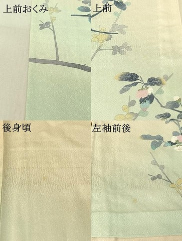 平和屋着物▽訪問着 単衣 友禅 作家物 枝花文 暈し染め 正絹 逸品 AABG3813jh