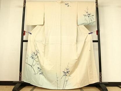 平和屋着物▽訪問着 単衣 友禅 作家物 枝花文 暈し染め 正絹 逸品 AABG3813jh