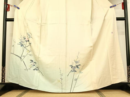 平和屋着物▽訪問着 単衣 友禅 作家物 枝花文 暈し染め 正絹 逸品 AABG3813jh