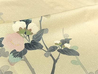 平和屋着物▽訪問着 単衣 友禅 作家物 枝花文 暈し染め 正絹 逸品 AABG3813jh