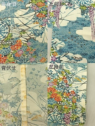 平和屋着物▽上質な小紋　単衣　型染め　花車文　正絹　逸品　AABG3815jh