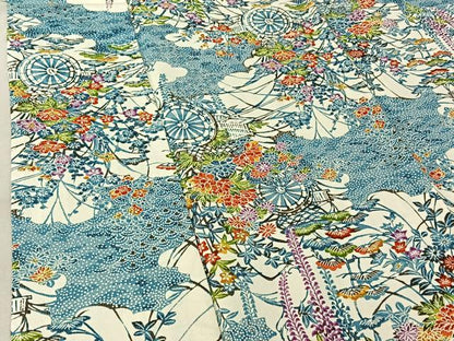 平和屋着物▽上質な小紋　単衣　型染め　花車文　正絹　逸品　AABG3815jh