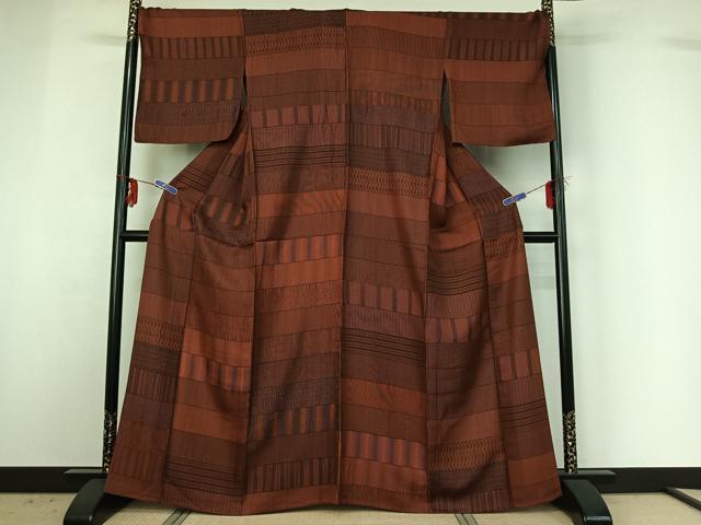 平和屋着物▽上質な小紋 単衣 横段文 正絹 逸品 未使用 AABG3816jh
