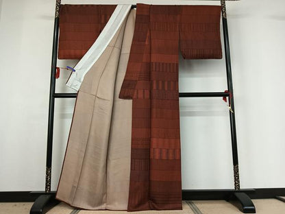 平和屋着物▽上質な小紋 単衣 横段文 正絹 逸品 未使用 AABG3816jh
