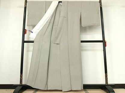 平和屋着物▽上質な小紋 単衣 縞 正絹 逸品 AABG3817jh