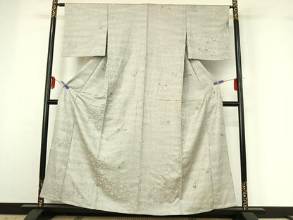 平和屋着物▽上質な小紋 単衣 草花文 暈し染め 金彩 正絹 逸品 AABG3819jh