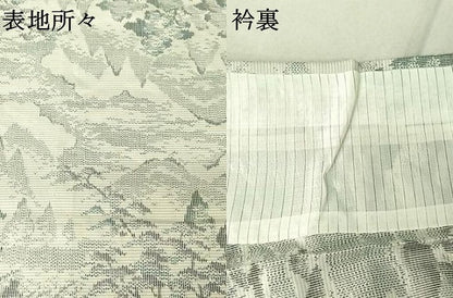 平和屋着物▽上質な紬 単衣 風景文 正絹 逸品 AABG3820jh