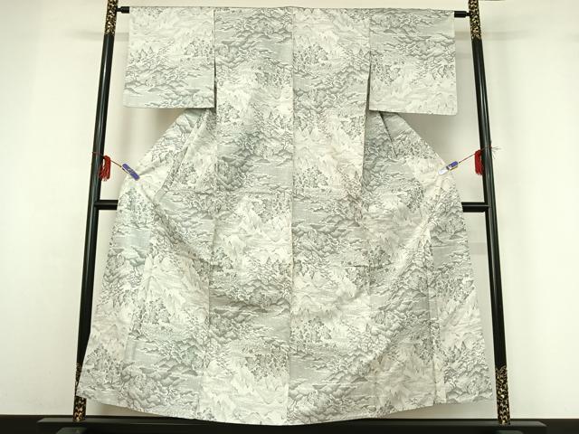 平和屋着物▽上質な紬 単衣 風景文 正絹 逸品 AABG3820jh
