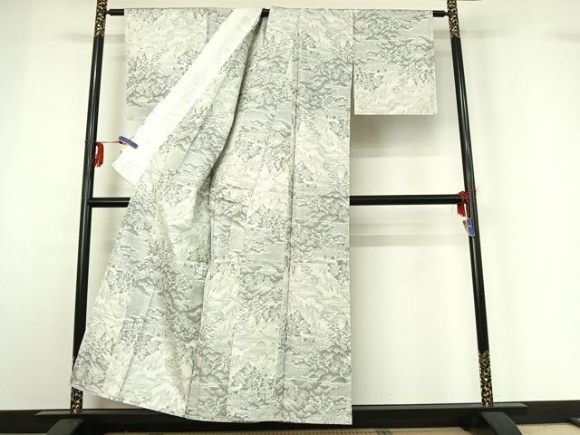 平和屋着物▽上質な紬 単衣 風景文 正絹 逸品 AABG3820jh
