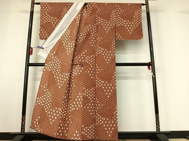 平和屋着物▽小紋 単衣 切嵌吉祥文 洗える着物 AABG3822jh