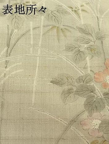 平和屋着物▽訪問着 単衣 生紬 手描き 草花文 正絹 逸品 AABG3823jh