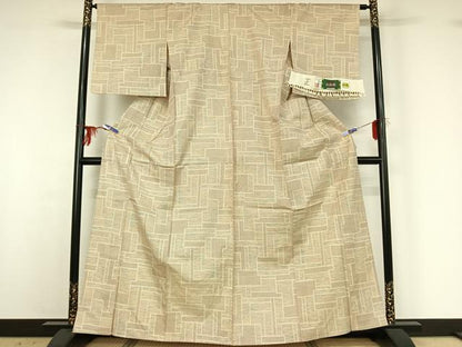 平和屋着物▽大島紬 単衣 幾何学文様 大丸扱い 反端付き 正絹 逸品 AABG3827jh