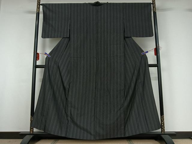 平和屋着物▽お召 単衣 縞 正絹 逸品 AABG3828jh