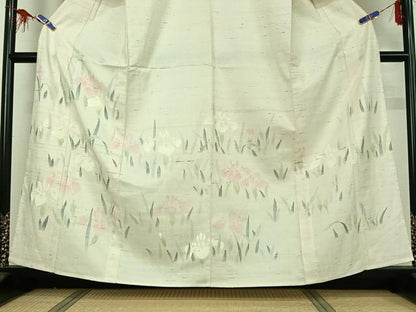 平和屋着物▽訪問着 単衣 紬地 燕子花文 正絹 逸品 AABG3830jh