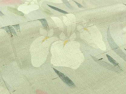 平和屋着物▽訪問着 単衣 紬地 燕子花文 正絹 逸品 AABG3830jh
