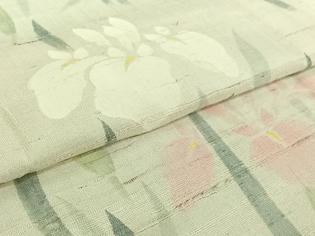 平和屋着物▽訪問着 単衣 紬地 燕子花文 正絹 逸品 AABG3830jh