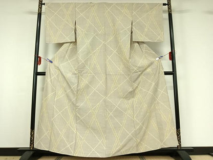 平和屋着物▽上質な紬 単衣 竹文 正絹 逸品 AABG3834jh
