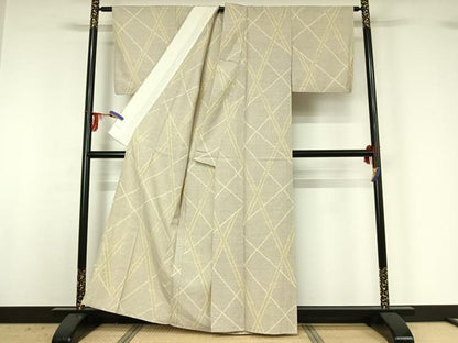 平和屋着物▽上質な紬 単衣 竹文 正絹 逸品 AABG3834jh