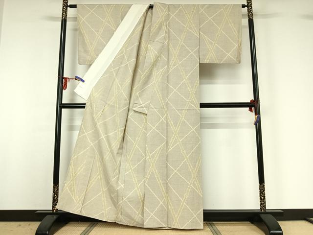 平和屋着物▽上質な紬 単衣 竹文 正絹 逸品 AABG3834jh