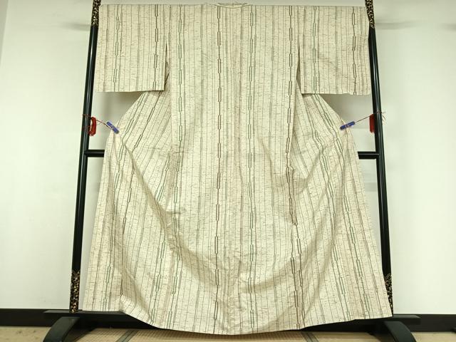 平和屋着物▽ぜんまい紬 単衣 縞 正絹 逸品 AABG3835jh