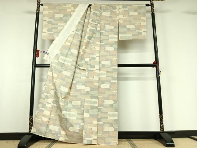 平和屋着物▽本場大島紬 白大島 単衣 7マルキ 霞文 正絹 逸品 AABG3836jh