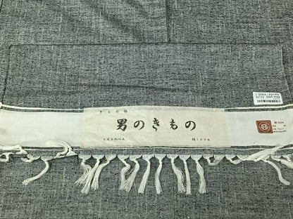 平和屋着物▽男性 紬 単衣 霞文 反端付き 正絹 逸品 キングサイズ AABG3838jh