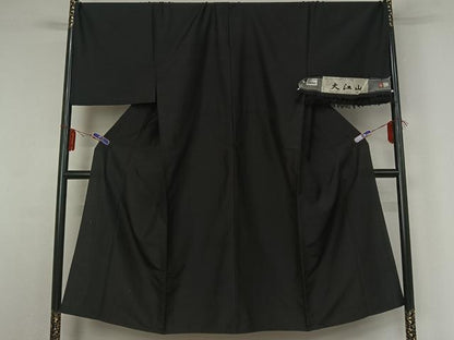 平和屋着物▽男性 紬 単衣 暗黒色 反端付き 正絹 逸品 キングサイズ AABG3840jh