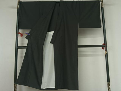 平和屋着物▽男性 紬 単衣 暗黒色 反端付き 正絹 逸品 キングサイズ AABG3840jh