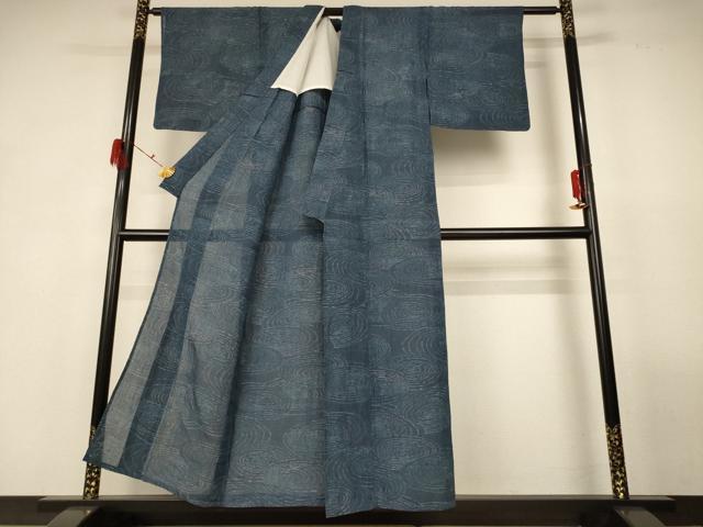 平和屋着物＊夏物 小千谷ちぢみ 流水文 麻 逸品 AABG3844jd