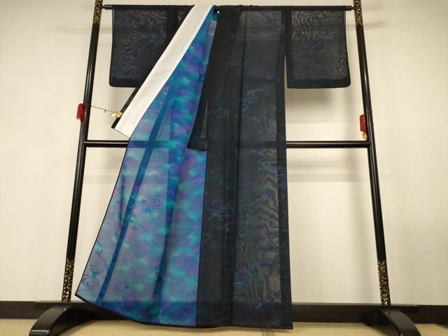 平和屋着物＊夏物 小紋 紗 流水丸文 正絹 逸品 AABG3847jd