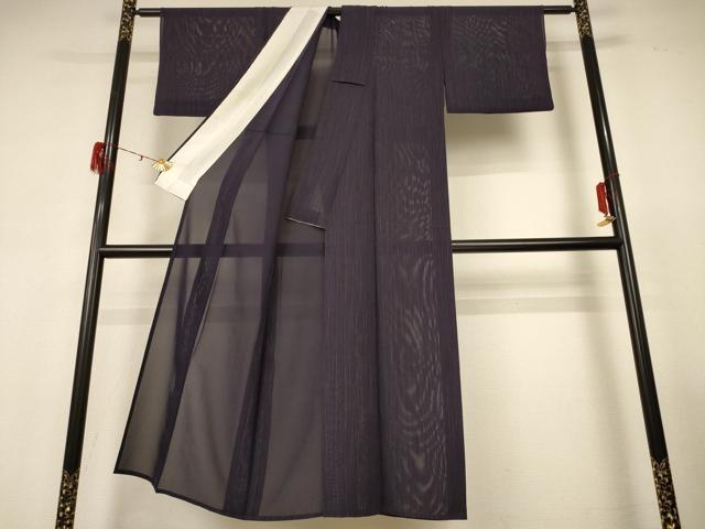 平和屋着物＊夏物 小紋 絽 よろけ縞 正絹 逸品 AABG3851jd