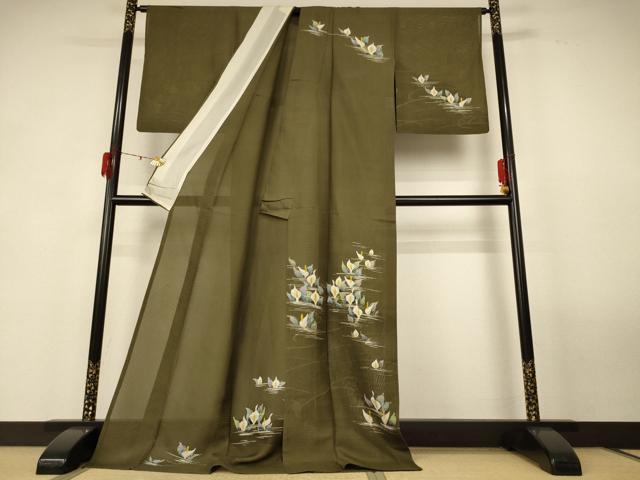 平和屋着物＊夏物 訪問着 紗 手書き 水芭蕉 ロング丈 正絹 逸品 AABG3854jd