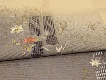 平和屋着物＊夏物 訪問着 絽 刺繍 草花文 暈し染め 金彩 高島屋扱い ロング丈 正絹 逸品 AABG3867jd