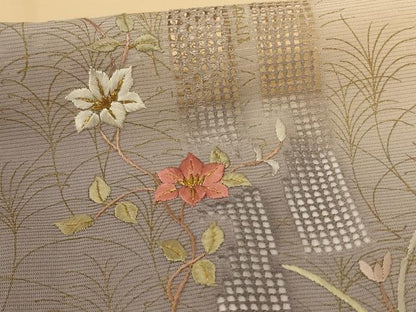 平和屋着物＊夏物 訪問着 絽 刺繍 草花文 暈し染め 金彩 高島屋扱い ロング丈 正絹 逸品 AABG3867jd