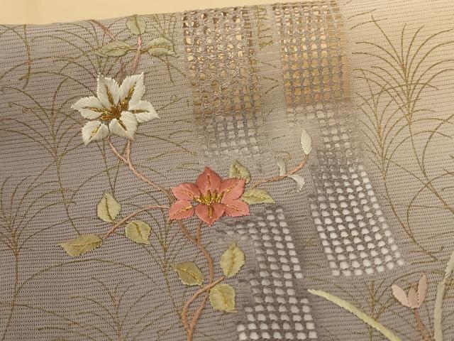 平和屋着物＊夏物 訪問着 絽 刺繍 草花文 暈し染め 金彩 高島屋扱い ロング丈 正絹 逸品 AABG3867jd