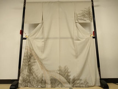 平和屋着物＊夏物 訪問着 絽 刺繍 渡橋風景文 金彩 ロング丈 正絹 逸品 AABG3868jd