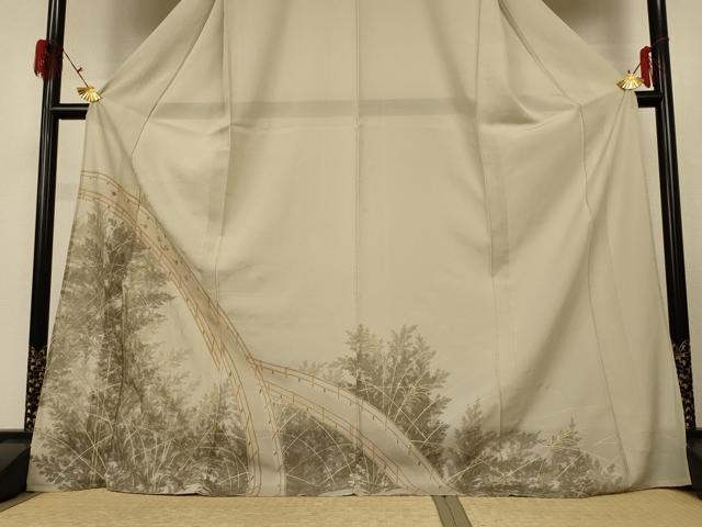 平和屋着物＊夏物 訪問着 絽 刺繍 渡橋風景文 金彩 ロング丈 正絹 逸品 AABG3868jd