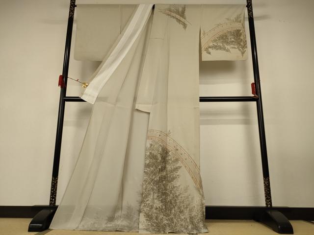 平和屋着物＊夏物 訪問着 絽 刺繍 渡橋風景文 金彩 ロング丈 正絹 逸品 AABG3868jd
